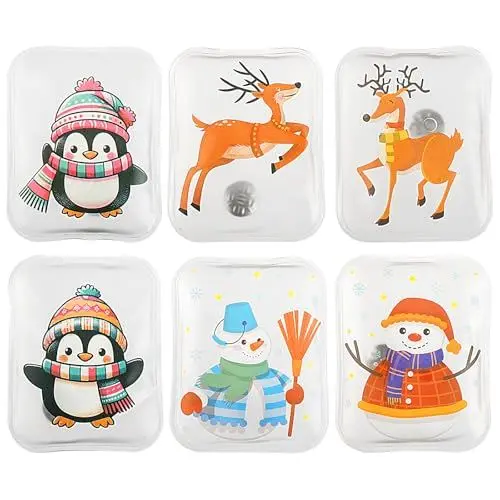 Produktbild: Sweelov 6er Taschenwärmer Handwärmer Kinder Tragbar Wiederverwendbar Taschenheizkissen Fingerwärmer für Damen Warm unterwegs Winter Wichtelgeschenk, Pinguin/Hirsch/Schneemann Muster