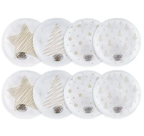 Produktbild: Sweelov 8er Taschenwärmer Handwärmer 10cm Runden Tragbar Wiederverwendbar Taschenheizkissen für unterwegs Winter Wichtelgeschenk, Stern/Weihnachtsbaum Muster
