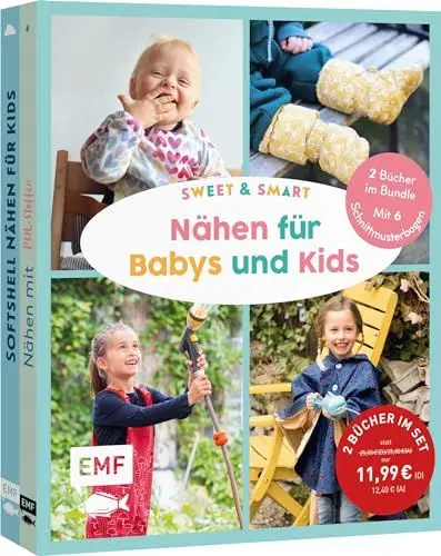 Produktbild: Sweet & smart – Nähen für Babys und Kids: Doppeltes Nähglück! 2 Bücher im Bundle: 25 praktische Projekte in den Größen 92 bis 128 mit 6 Schnittmusterbogen: Lätzchen, Matschhose, Regenjacke u.v.m.