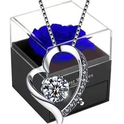 Produktbild: SWEETIME Infinity Rosen Blaue Rosen Geschenkbox mit 925er Sterling Silber Damen Halskette,Ewige Rose mit Silberkette,Rosebox für Frauen am Valentinstag,Muttertag,Hochzeitstag,Geburtstag.