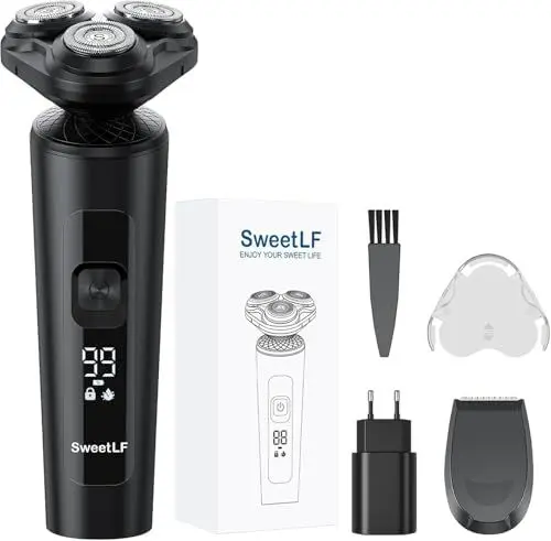 Produktbild: SweetLF Elektrorasierer für Herren,Nass- und Trockenrasierer,Hochwertig,5D Rotationssystem,Präzisionstrimmer,120 Min,Laufzeit,USB-C,mit Adapter,sehr leise,glatte,stoppelfreie Rasur