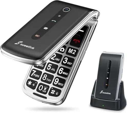Produktbild: SweetLink F1PLUS Seniorenhandy Klapphandy Ohne Vertrag, Großtastenhandy mit Ladestation, GSM Flip Mobiltelefon SOS Notruffunktion, 1000mAh Akku, Taschenlampe, FM-Radio, 2,4 Zoll Farbdisplay, Schwarz