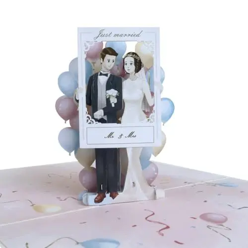 Produktbild: Sweetpopup (NEU) Handgemachte Hochzeitskarte Pop Up Karte zur Hochzeit, Verlobung | Edles Silber-Metallic-Papier | Lustiges Hochzeitsfoto & Brautpaar, 108