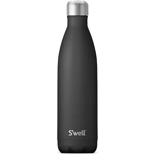 Produktbild: S'well Edelstahl-Wasserflasche, 758 ml, Onyx, dreilagig, vakuumisoliert, hält Getränke 48 Stunden kalt und 24 Stunden heiß, perfekt für unterwegs