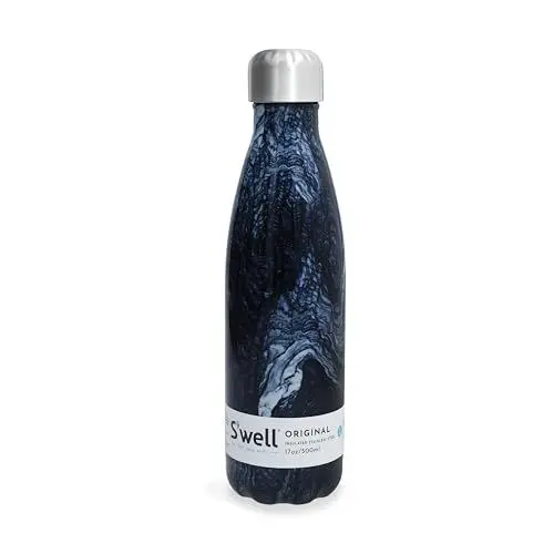 Produktbild: S'well Original Trinkflasche Azurit Marmor 500ml Vakuumisolierte Trinkflasche hält Getränke kalt und heiß - BPA-frei Edelstahl Trinkflasche für unterwegs, Blue