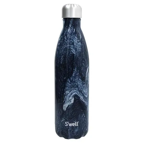 Produktbild: S'well Wiederverwendbare Trinkflasche aus Edelstahl, 750 ml, Azurit-Marmor, dreifach isolierte und auslaufsichere Trinkflasche für heiße und kalte Getränke bis 48 Stunden kalt/24 Stunden heiß