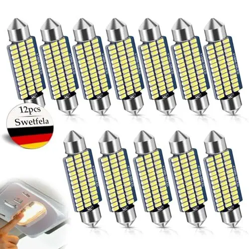 Produktbild: Swetfela 12 Stück Auto Led Innenbeleuchtung,41mm 500 Lumen Auto Innenraumbeleuchtung Plug and Play,12V 3W Led Auto Innenraumbeleuchtung mit 36 Lampenperlen,Led Innenraumbeleuchtung Auto,Weiß Licht