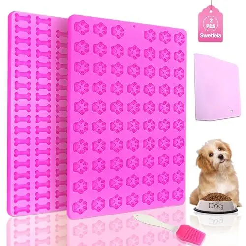 Produktbild: Swetfela 2 Stück Backmatte Hundekekse, Backmatten für Hundeleckerlies mit 1 Teigschaber, Leckerli Backmatte für Hunde Raster 106 und 69, Hundekekse Backform Kann für Hundekekse und Leckerlis
