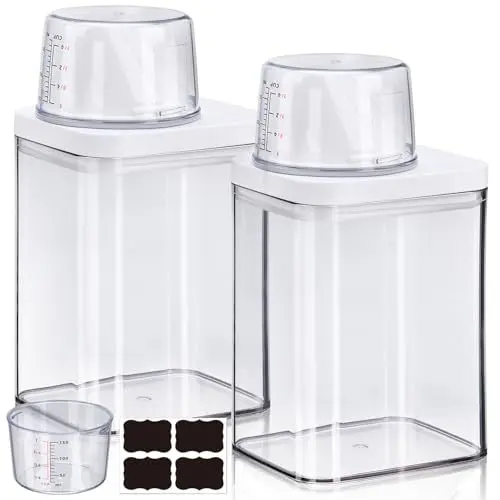 Produktbild: Swetfela 2 Stück Waschmittel Aufbewahrung, Waschpulver Dosierer, Waschpulver AufbewahrungsBox, Feuchtigkeitsdichter 1100 ml Waschpulver Box mit Messbecher, fur Getreide, Mehl, Kaffeebohnen, Sultaninen