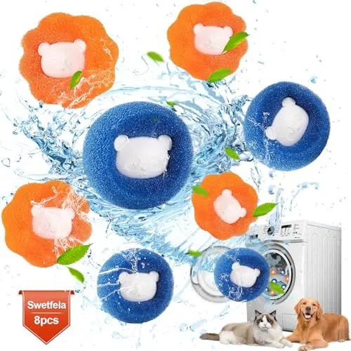 Produktbild: Swetfela 8 Stück Tierhaarentferner Waschmaschine,Wiederverwendbar Fusselbälle Waschmaschine,Blau und Orange Haarfänger Waschmaschine,fusselfänger waschmaschine zum Entfernen von Tierhaaren,Fusseln