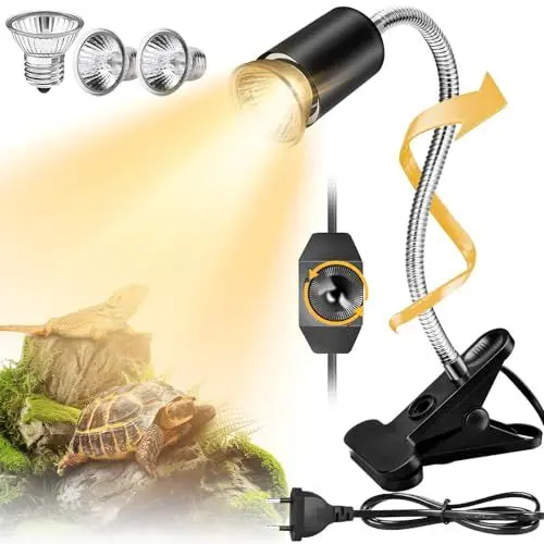 Produktbild: Swetfela Schildkröte Wärmelampe, Wärmelampe für Terrarium Reptilien Wärmelampe mit 3 50W UV UVB Lampe und 360° Schwenkklemme für Schildkröte Zubehör, Wärmelampe für Schildkröten Eidechsen Terrarium