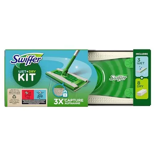 Produktbild: Swiffer Bodenwischer Starterkit, Bodenwischer trockene + feuchte Bodentücher, schnelle & einfache Bodenreinigung