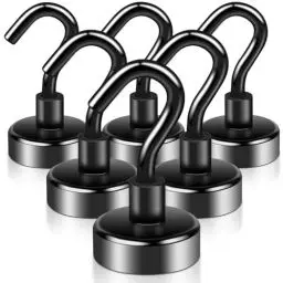 Produktbild: swihorab Magnethaken, 6Stück Extra Stark Magnet Haken 20mm 15kg Super Starke Neodym Magnete mit Haken, Neodym Magnete Haken für Küche, Klassenzimmer, kühlschränke, Kreuzfahrt Magnethacken Schwarz