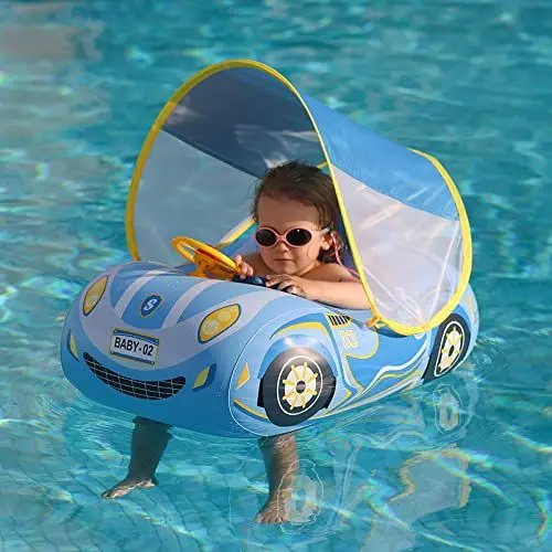 Produktbild: Swimbobo Aufblasbares Schwimm-Auto schwimmring Kinder mit verstellbarem Sonnendach und Sicherheitssitz Pool-Spielzeug für Kinder (Blaues Auto)