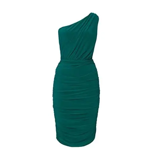 Produktbild: Swing Fashion Damen Kleid | Bleistiftkleid | Etuikleider | Festliches Kleid | Partykleid | Cocktailkleider | Drapiertes Kleid | Tailliertes Kleid | Enges Kleid | EIN Schulter Kleid | Grün