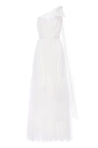 Produktbild: Swing Fashion Women's Ingrid Hochzeitskleid | Elegantes Abendkleid | Ballkleid Hochzeit | Chiffonkleid Lang | Brautjungfernkleid | Cocktailkleid | Maxikleid | EIN Schulter Kleid | Weiß | 42 (XL)