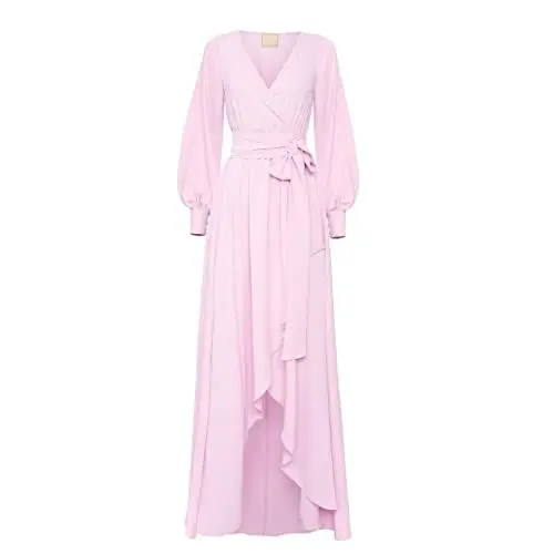 Produktbild: Swing Fashion Women's Irmina Damen Langes Elegantes Festliches Kleid | Partykleid | Abendkleid | Hochzeitskleider | Abschlussballkleid | Ballkleid | Maxikleid | Langarm | Puderrosa | 34 (XS)