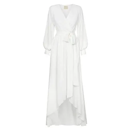 Produktbild: Swing Fashion Women's Irmina Damen Langes Elegantes Festliches Kleid | Partykleid | Abendkleid | Hochzeitskleider | Abschlussballkleid | Ballkleid | Maxikleid | Langarm | Weiß | 34(L)