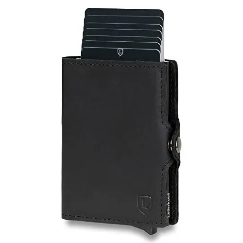 Produktbild: Swipe Classic – Premium Geldbörse aus echtem Leder handgemacht für Herren und Damen Portemonnaie Aluminium Kartenhalter mit Münzfach und Platz für 11 Karten mit RFID NFC Schutz | (Schwarz)