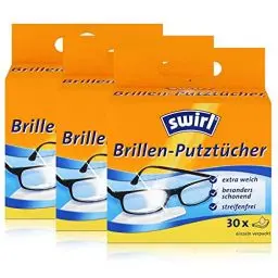 Produktbild: Swirl Brillen-Putztücher 30 einzeln verpackte Tücher in Spenderbox - Anti-Beschlag-Effekt - Extra weich und schonend - Fettlösend - Streifenfrei (3er Pack)
