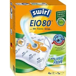 Produktbild: Swirl EIO 80 MicroPor Plus Staubsaugerbeutel für EIO, Koenic, Quigg Staubsauger, Anti-Allergen-Filter, 4 Stück inkl. Filter, Silber