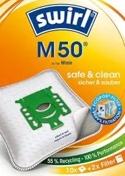 Produktbild: Swirl M 50 EcoPor Staubsaugerbeutel (10 Beutel), reißfeste Staubbeutel für einige Miele Staubsauger, Vorteilspack, im umweltfreundlichen Umkarton, 99,9 % Filterung von Hausstaub & allergenem Feinstaub