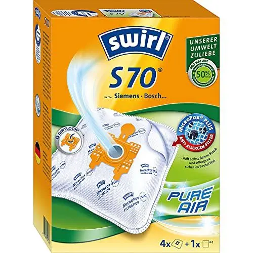Produktbild: Swirl® S 70® EcoPor® Staubsaugerbeutel für Siemens, Bosch, 4 Beutel, Weiß