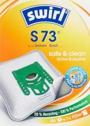 Produktbild: Swirl S 73 MicroPor Plus Staubsaugerbeutel für Siemens und Bosch Staubsauger | Dauerhaft hohe Saugleistung | Anti-Allergen-Filter | 4 Stück inkl. Filter, Green