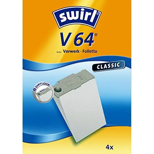 Produktbild: Swirl V 64 Spezialpapier Staubsaugerbeutel für Vorwerk und Volletto Staubsauger, Classic, 4 Stück