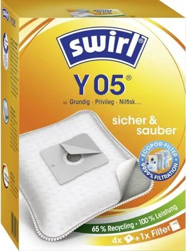 Produktbild: Swirl Y 05 EcoPor Staubsaugerbeutel für Grundig, Privileg, Nilfisk, 4 Beutel, Weiß