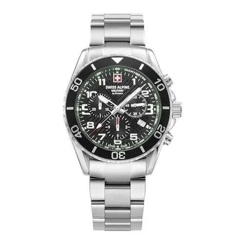 Produktbild: Swiss Alpine Military Herren Uhr Chronograph Analog Quarz 7029.9134SAM Edelstahl