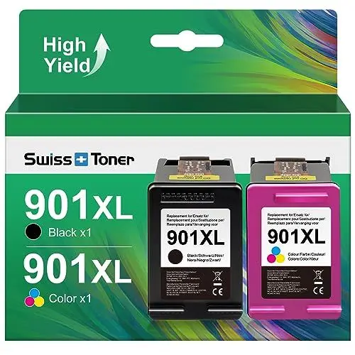 Produktbild: swiss toner 901xl Kompatibel für HP 901 Druckerpatrone für HP Officejet 4500 AIO Series,HP Officejet J4680,HP Officejet J4580(Schwarz,Farbe)
