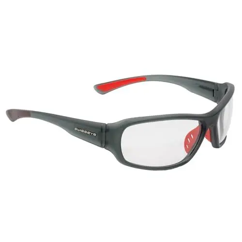 Produktbild: SWISSEYE Freeride Sportbrille (100% UVA-, UVB- und UVC-Schutz, Nasenbereich & Bügelenden gummiert, splitterfreies Material TR90, inkl. Mikrofaserbeutel), crystal grey matt/red