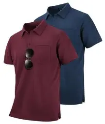 Produktbild: SwissWell 2er Pack Poloshirt Herren Kurzarm Golf Polo Männer T-Shirt Atmungsaktiv Polohemd, Burgunderrot+Marineblau XL