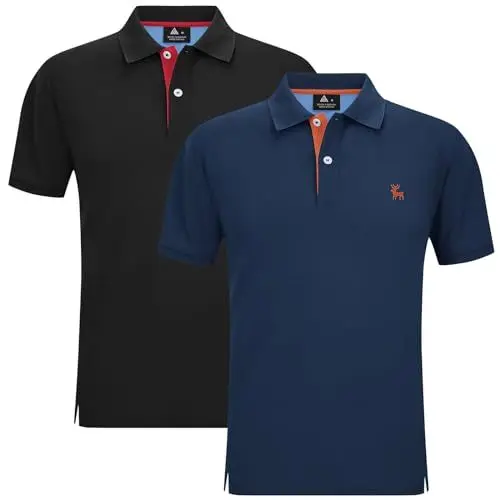 Produktbild: SwissWell Herren Kurzarm Poloshirt Atmungsaktiv Schnelltrocknend T-Shirt Golf Sommer Poloshirts Männer Knopfleiste Polohemd 2SET