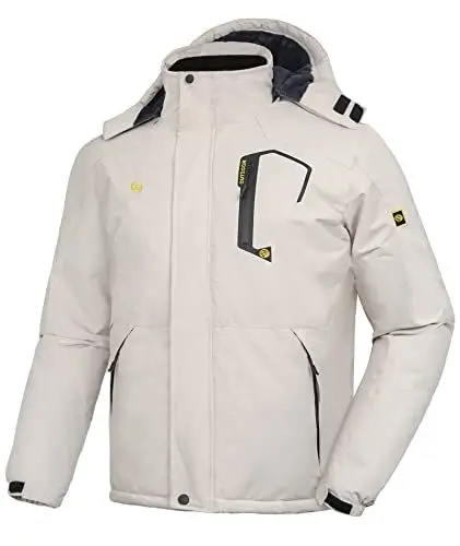 Produktbild: SwissWell Herren Winter Fleecejacke Warm gefütterte Skijacke Outdoor Regenjacke Skijacke Windjacke mit Kapuze Outdoor-Sportarten Cremeweiß 3XL