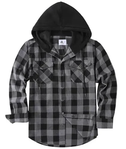 Produktbild: SwissWell Holzfällerhemd Herren Hemd Kariert Langarm Hemdjacke Männer Flanellhemd mit Kapuze Outdoor Holzfäller Jacke Dunkelgrau XL