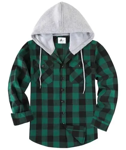 Produktbild: SwissWell Holzfällerhemd Herren Hemd Kariert Langarm Hemdjacke Männer Flanellhemd mit Kapuze Outdoor Holzfäller Jacke Grün XL