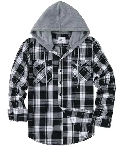 Produktbild: SwissWell Holzfällerhemd Herren Hemd Kariert Langarm Hemdjacke Männer Flanellhemd mit Kapuze Outdoor Holzfäller Jacke Rußschwarz M