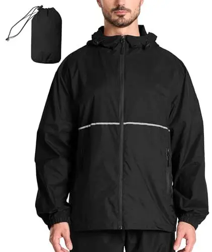 Produktbild: SwissWell Regenjacke Herren Wasserdicht Atmungsaktiv Fahrrad Regenmantel mit Kapuze Leicht Winddichte Windjacke Herren Wandern Fischen Camping Outdoor Schwarz