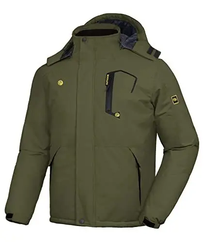 Produktbild: SwissWell Windjacke Radsport Herren Funktionsjacke Wasserdicht Winddichte Skijacke Dickes Vlies Winterjacke mit Kapuze Mehreren Taschen Grün 3XL