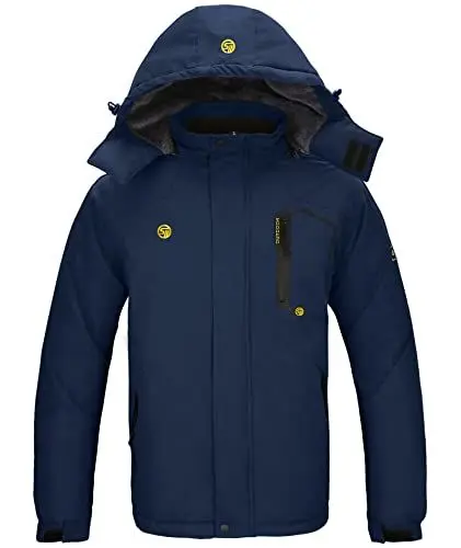 Produktbild: SwissWell Winterjacke Herren Outdoor Wasserdicht Jacke Warm Fleecejacke Verdickt Regenmantel Winter mit Reißverschlusstasche Navy 2XL