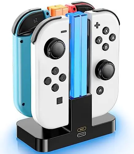 Produktbild: Switch Controller Ladestation für Nintendo Switch & OLED, 2 Std Schnelllade Joy Con Ladestation mit LED Anzeige Laterne, Switch Ladegerät Ständer für Joycon & Switch Zubehör