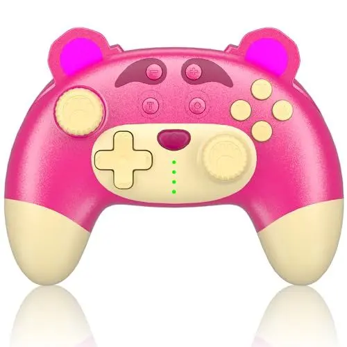 Produktbild: Switch Pro Controller, Wireless Switch Controller für Switch OLED/Switch Lite/PC, Switch Controller mit Turbo, 6-Achsen-Bewegung, Niedlicher rosa Erdbeerbär Switch Pro Controller mit Vibration
