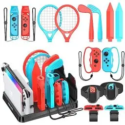 Produktbild: Switch Sports Zubehör Set mit Organizer kompatibel mit Switch/OLED Konsole, Aufbewahrung für Switch Sport spiel Zubehör, Familienparty-Paket Sportspiele Zubehör Bundle für Nintendo Switch & OLED