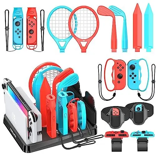 Produktbild: Switch Sports Zubehör Set mit Organizer kompatibel mit Switch/OLED Konsole, Aufbewahrung für Switch Sport spiel Zubehör, Familienparty-Paket Sportspiele Zubehör Bundle für Nintendo Switch & OLED
