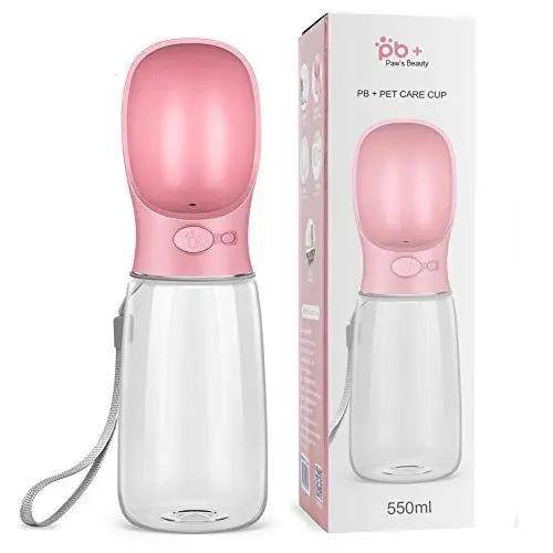 Produktbild: Swonuk Hunde Trinkflasche für unterwegs, 550ml Hund Wasserflasche Haustier Trinknapf Antibakterielle Tragbare Reise Trinkflasche Wasserspender Ideal für Unterwegs (Rosa)