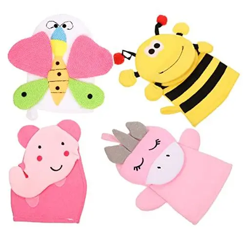 Produktbild: SWOOMEY 4 Stück Handschuhe schrubben Baby-Badehandschuhe Handschuhe zum Duschen Handschuhe für Kinder Badetuch Baby-Waschlappen Peeling-Duschhandschuh Tier Badeprodukte