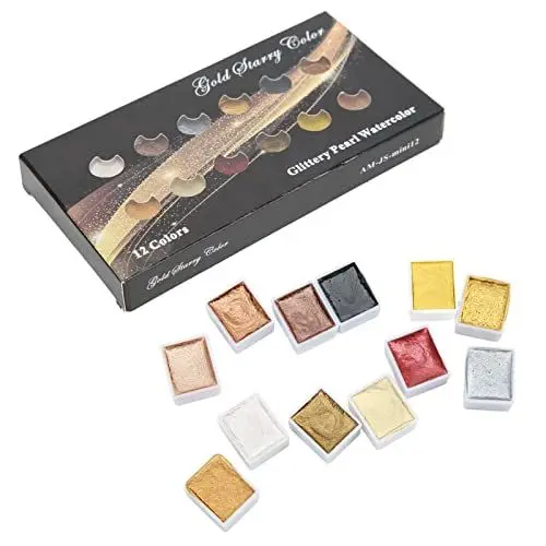 Produktbild: SWOQ solide Aquarellfarbe, Glanz hinzufügen Transparenz hinzufügen Metallic-Farbe Aquarellfarbe zum Malen zu Farbe Maniküre zum Schreiben