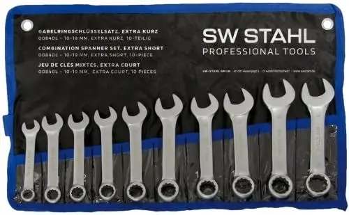 Produktbild: SW-Stahl 00840L Gabelringschlüsselsatz 10-19 mm extra kurz I 10-teilig I blendfrei I Ringschraubenschlüssel I Doppel-Schraubenschlüssel I Ringschlüssel Set I Maulschlüssel I Ringmaulschlüssel